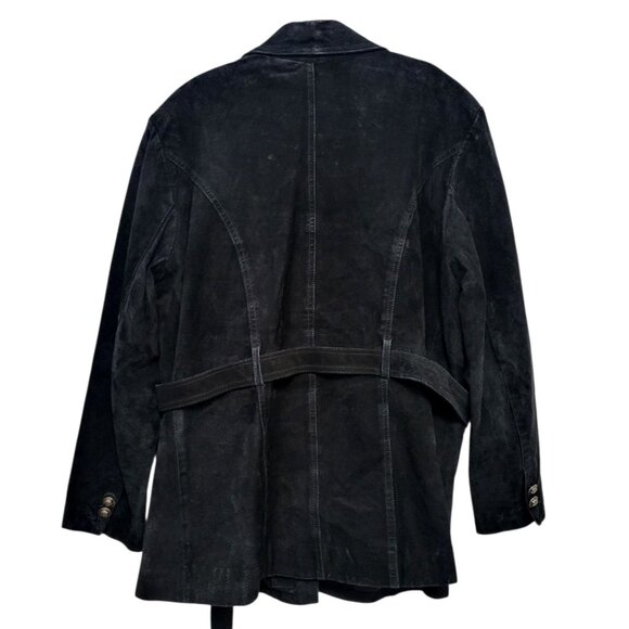 Y2K Vintage Boho Black Suede Belted Jacket Genuine Leather - Picture 8 of 12